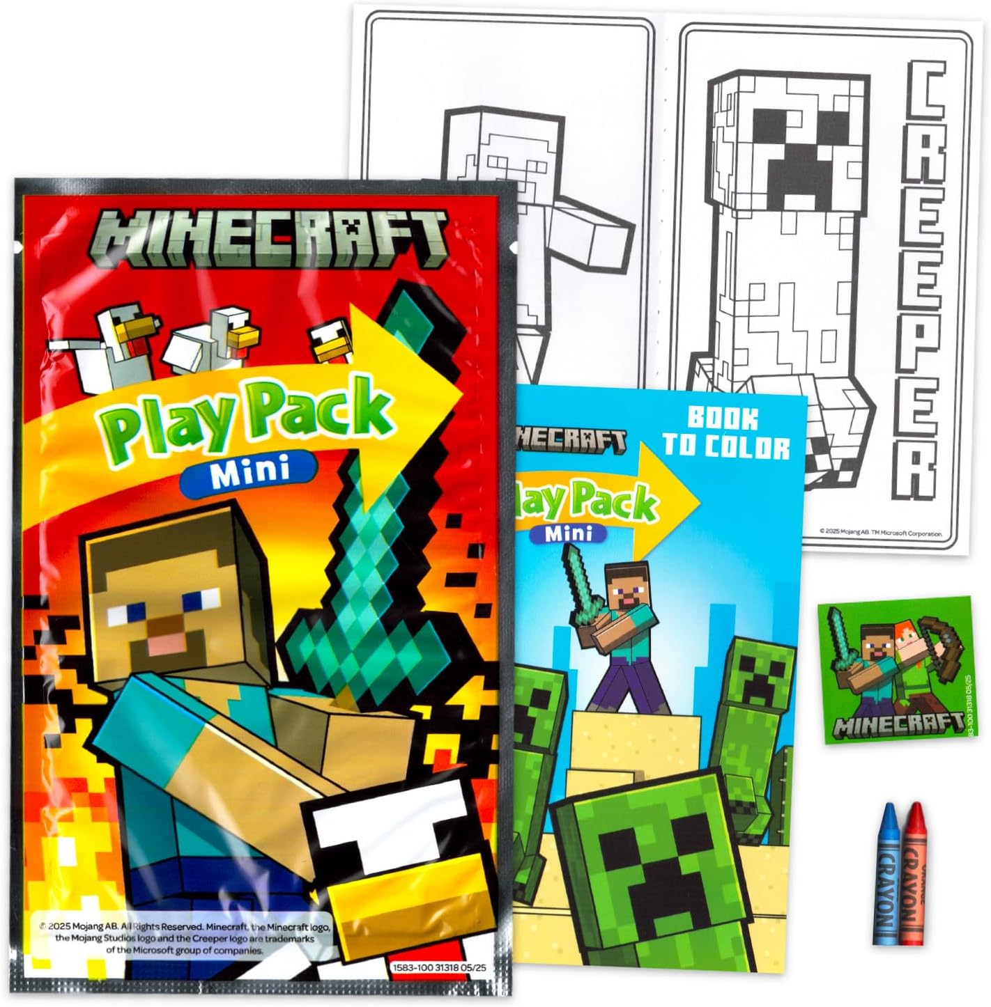 Minecraft Classroom Valentine Exchange Bundle - 10 Minecraft Mini Coloring Activity Books for School Party Supplies, Stickers | Kids Party Favors