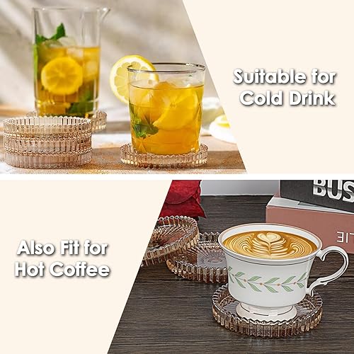 Miniatura 5 de Juego de 5 posavasos modernos transparentes de cristal para bebidas, posavasos redondos, decoración de mesa auxiliar para oficina, cocina, bar,