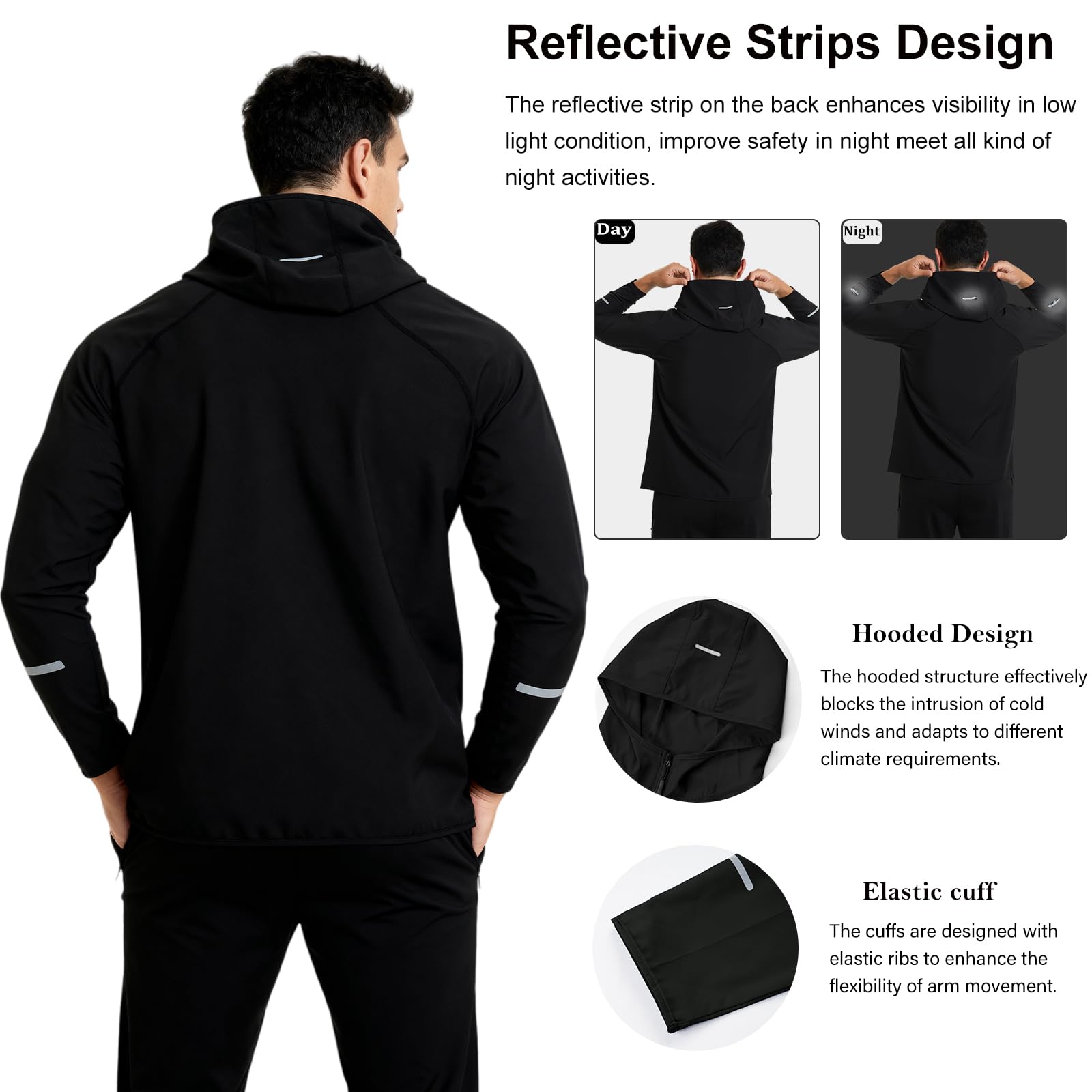 Chaqueta Deportiva Cortavientos Hombre Alta Visibilidad Manga Larga Bolsillos Cremallera