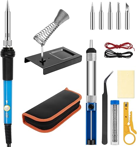 Miniatura 9 de ANBES Kit de soldador, kit de pistola de soldadura digital LCD de calentamiento rápido de 90 W 110 V con calentador de cerámica, kit de soldadura de