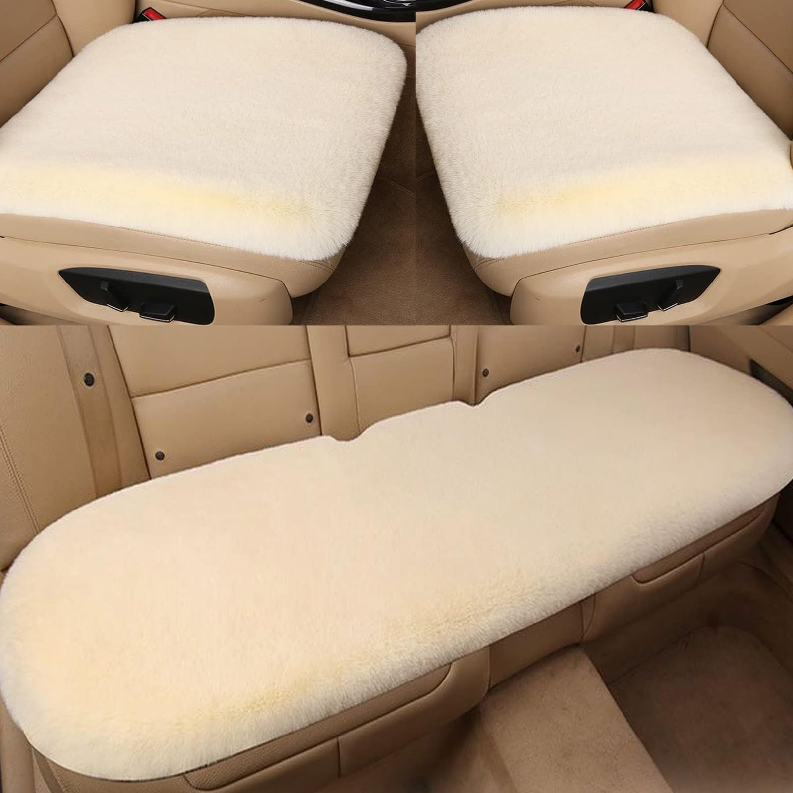 Cuscino per Seggiolino Auto in Peluche per VW T-Cross T-ROC T-ROC Sport Caravelle Sharan Passat S, Invernale Soft Confortevole Antiscivolo Protezione per Sedile Cuscino Accessori,C/Beige