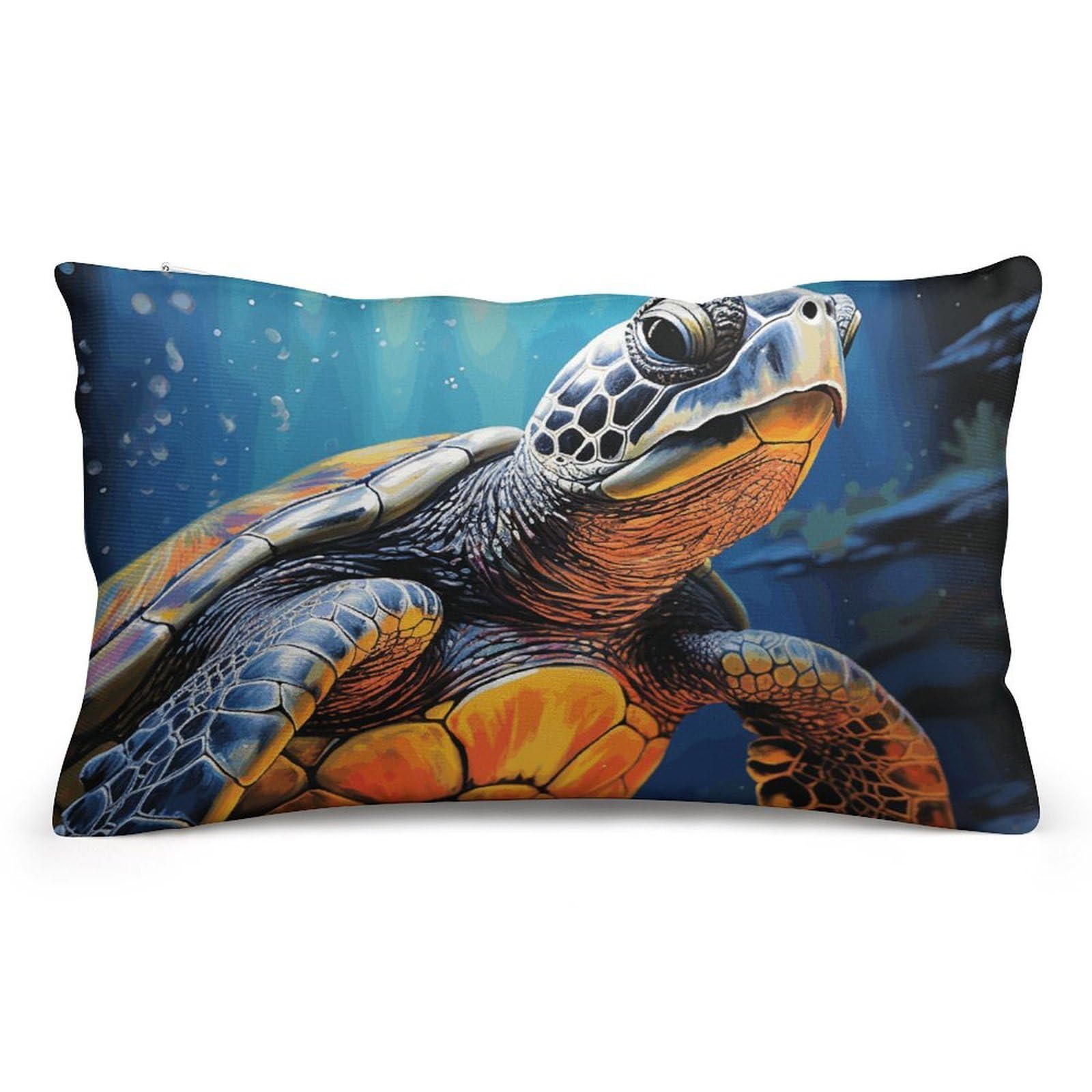 Velvet Pillowcases Standard Size 8"x12", Ultra Soft Breathable Pillow Cases for Bed, Luxury Cozy Fuzzy Pillow Shams, Lumbar Pillow Cover, Painted Sea Turtle Cushion Case Home Decor