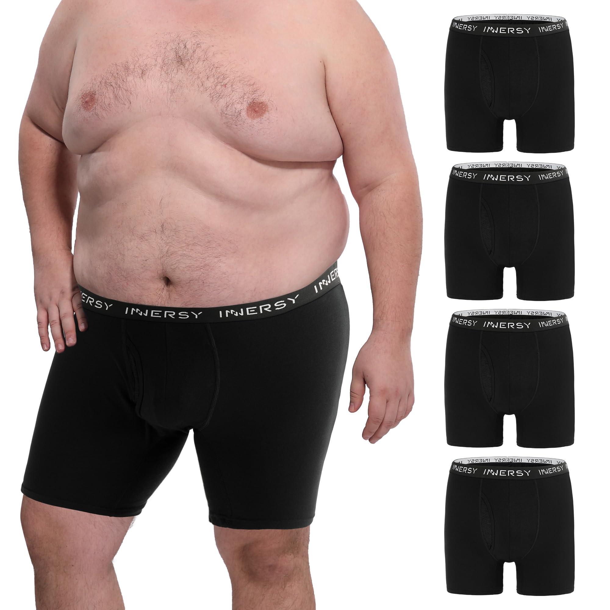 INNERSY Men's Big and Tall Cotton Underwear Plus Size Boxer Briefs with Mesh Fly 4-Pack