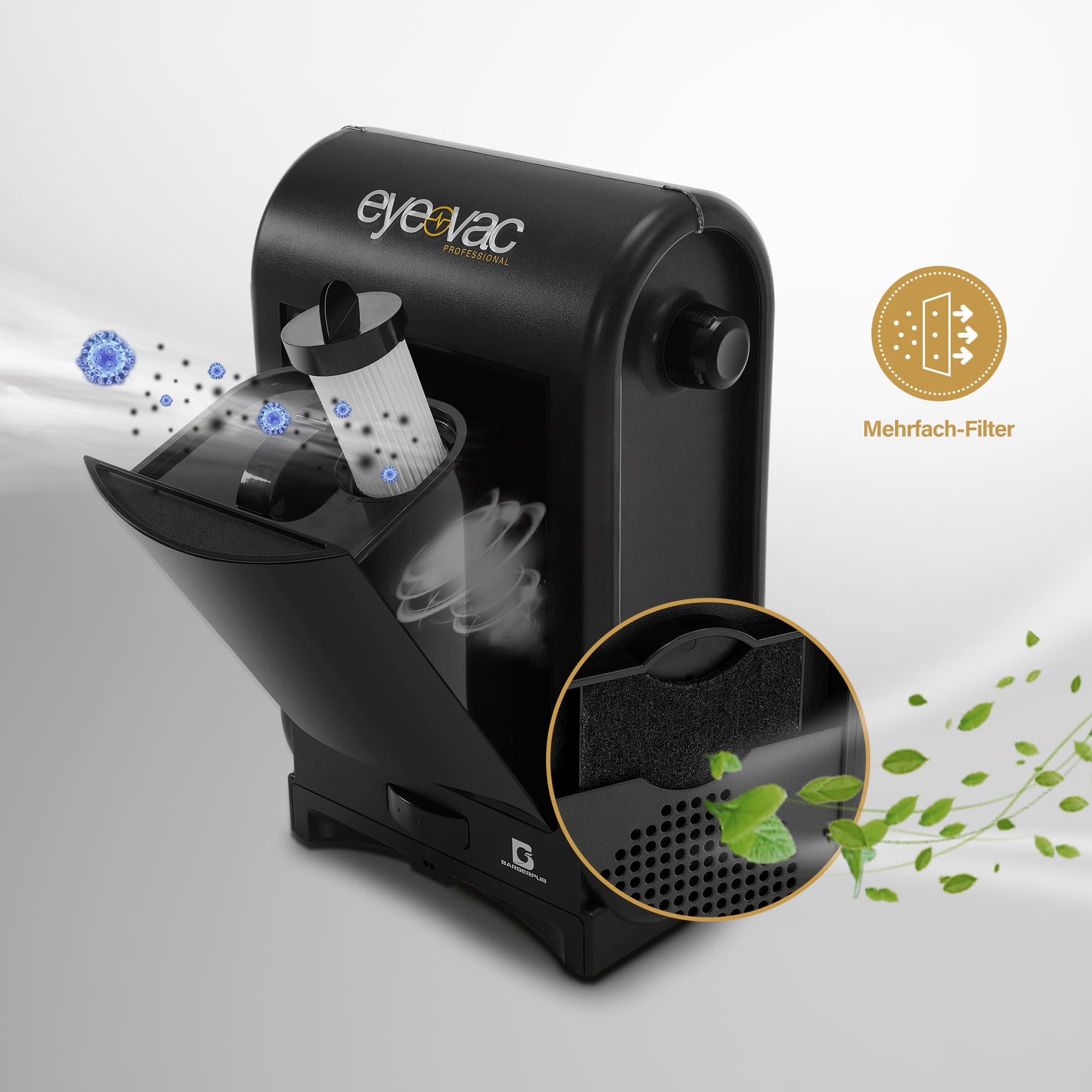 Barberpub Elektrische Kehrbesen Haarsauger mit Sensor Automatisch S200BK, Saugroboter mit Kabel, Stabstaubsauger & Haarstaubsauger, Bodenstaubsauger Friseur Profibedarf Salonbedarf, 1400 W (Schwarz)
