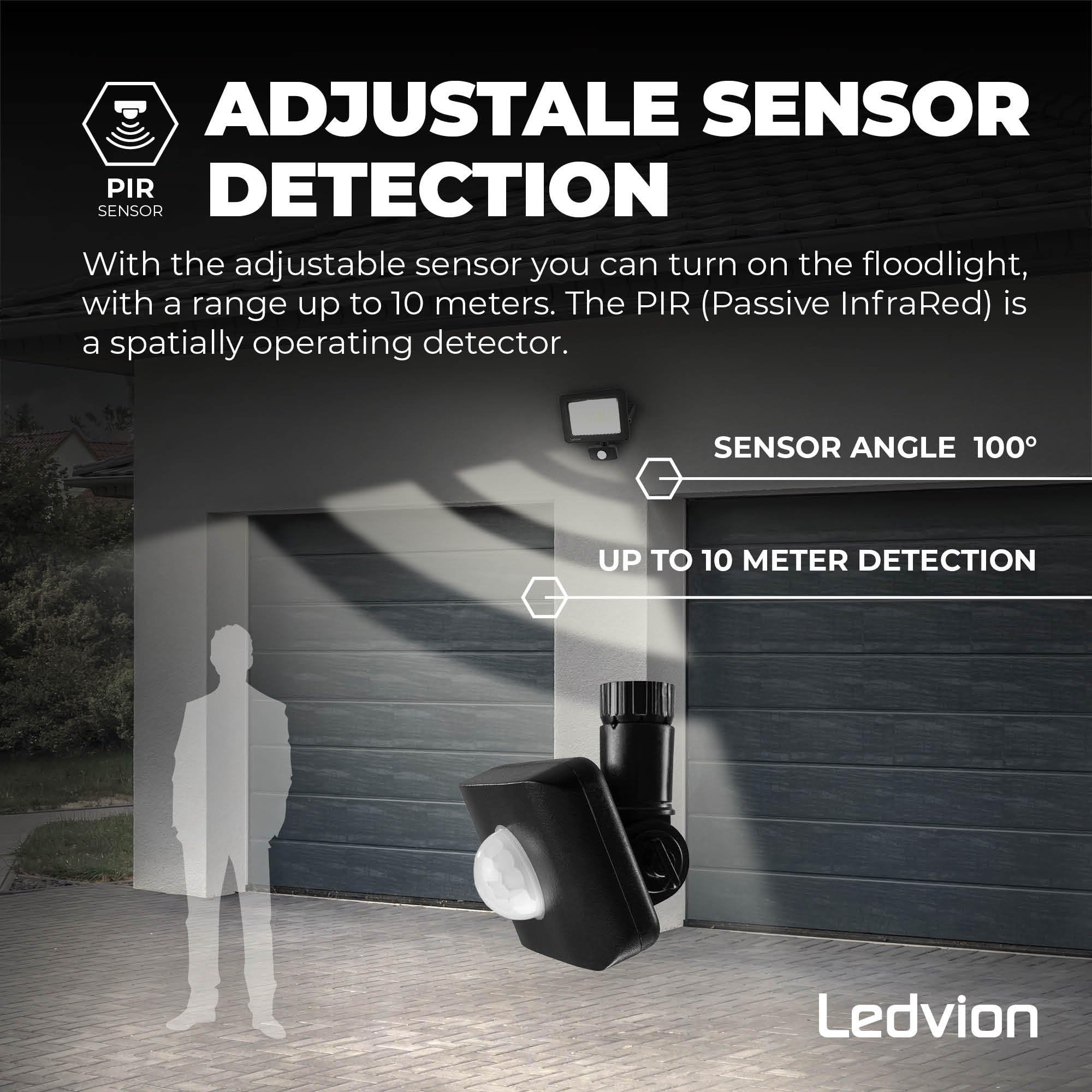 Ledvion LED Strahler mit Bewegungsmelder 150W IP44 4000K 18000lm | Reagiert automatisch auf Bewegung rund um Einfahrt Garten Hof und Fassade