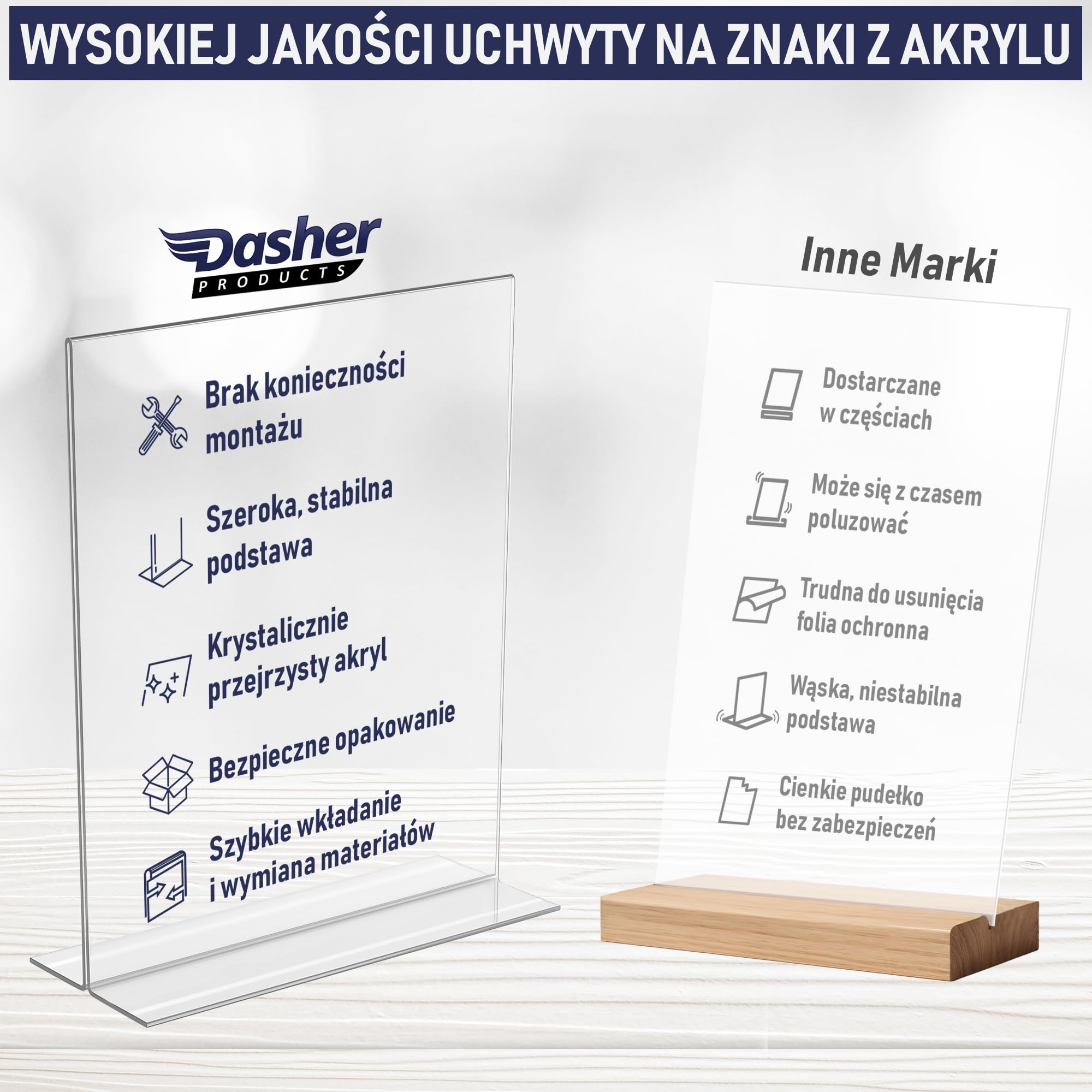 Uchwyt na Plakaty A4 z Akrylu – Stojak Stołowy w Kształcie Litery T, Dwustronny, Ładowany od Dołu, w Orientacji Pionowej. Idealny do Restauracji, Promocji, Zdjęć i Sal Lekcyjnych (A4 – Zestaw 3 Szt.)