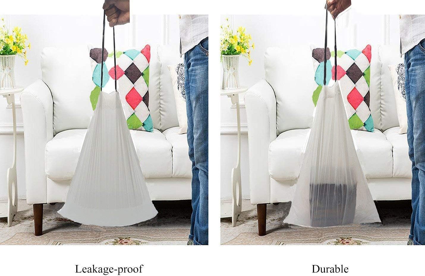 Besli 10 Gallon DrawString Strong Trash Bag Garbage Bag (10 Gallon(90 Bags), White)
