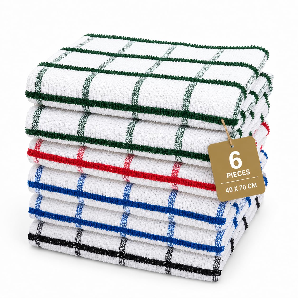 Gift Hub Kitchen Tea Towels Set, 100% Cotton Terry Cleaning Cloths | Highly Absorbent Big Check Towels for Drying Dishes & Glassware, Home Essentials | 40 x 70 cm, Assorted Colors - Pack of 6