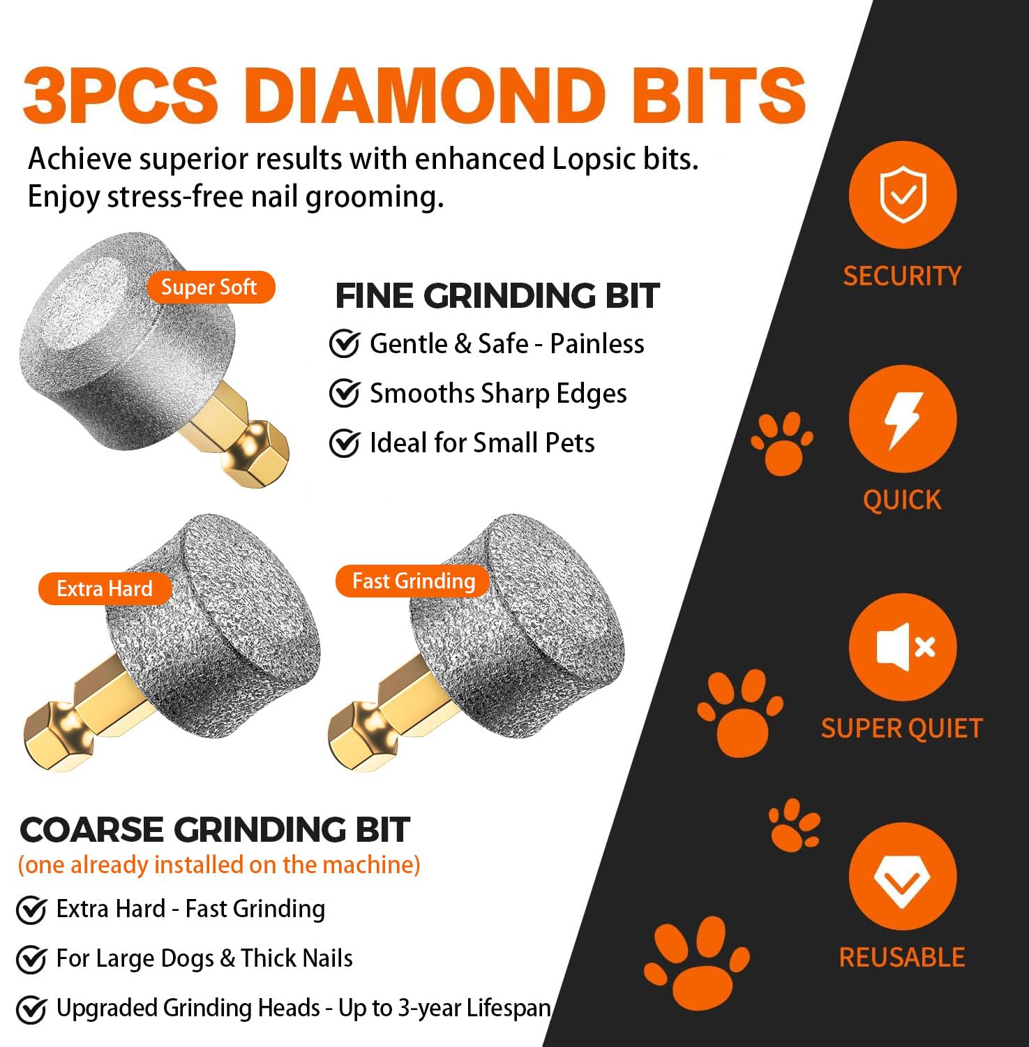 LOPSIC Broyeur à Ongles pour Chien avec 2 lumières LED Puissant Coupe-Griffes à 2 Vitesses avec 2 Roues de meulage Super Silencieux Rechargeable Kit de Coupe-Griffes pour Chiens de Petite et Grande