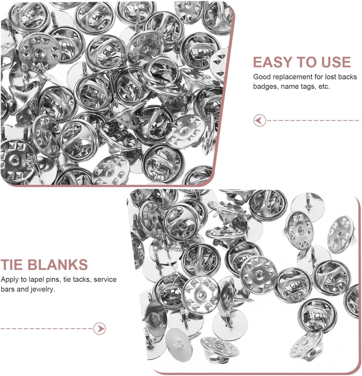 jojofuny 50Pcs Butterfly Clutch Pin Backs 0.43In Silver Tie Tack Pin Backs Blank with Clutch Back Replacement for Lapel Pins Badges Name Tags Jewelry Making