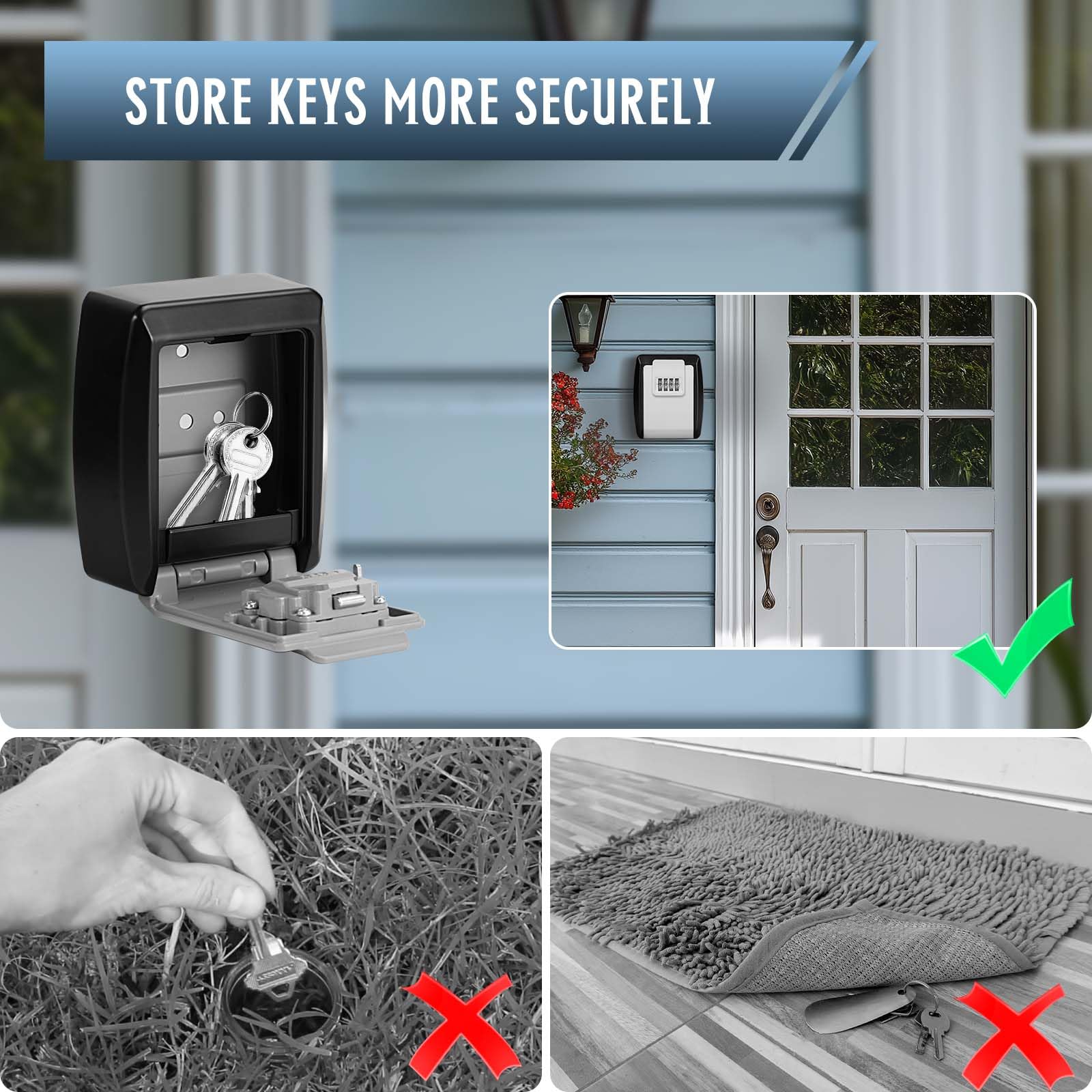 Vinabo Caja para Llaves, Caja de Seguridad para Llaves Exteriores con CóDigo de 4 DíGitos, C aja Seguridad Llaves de Pared Resistente al Agua y al óXido para Tarjetas (Gris)