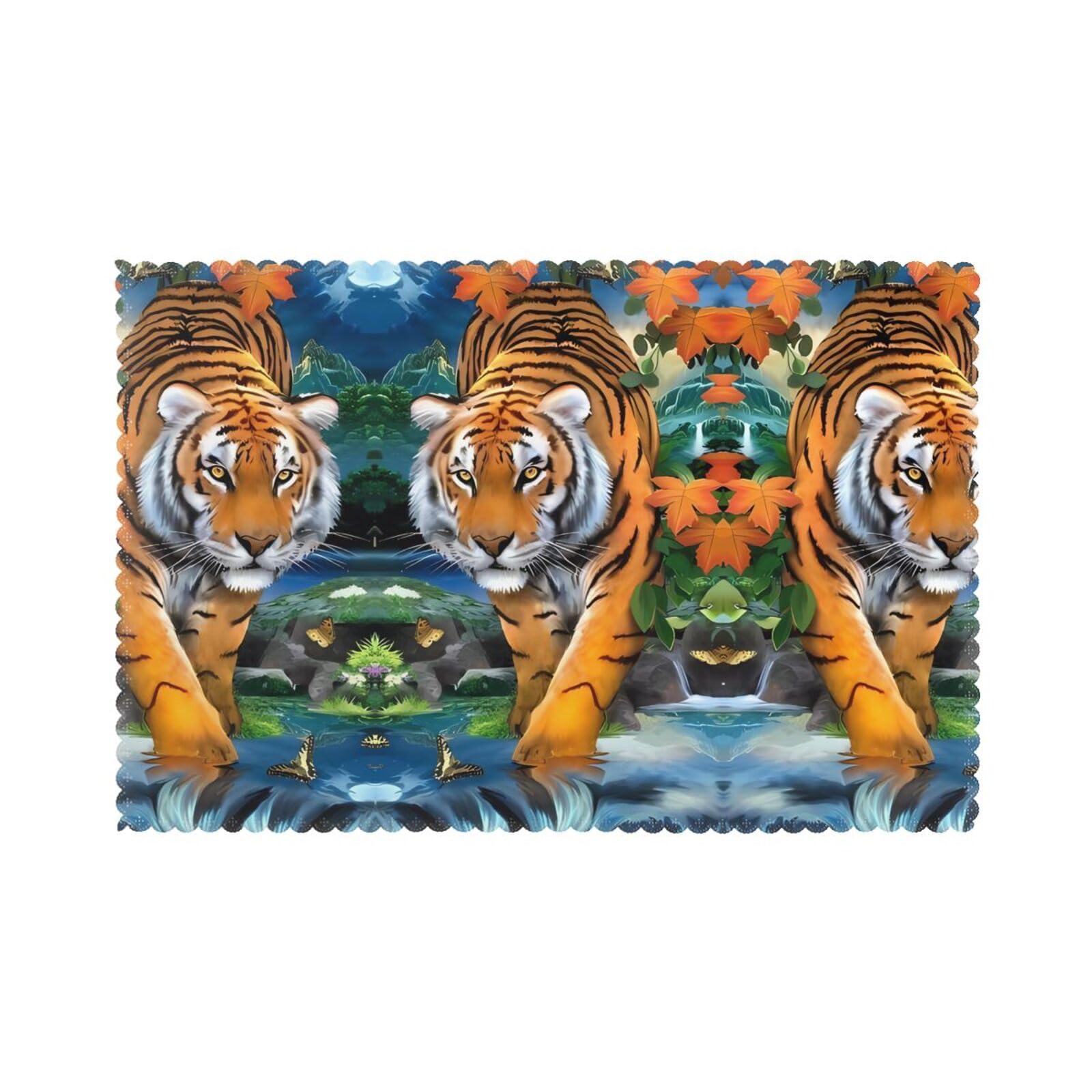 WHJSHOP tiger Prints Placemats Set of 6 12x18in - Heat Resistant Table Layers for Homes, Hotels & Stylish Dining