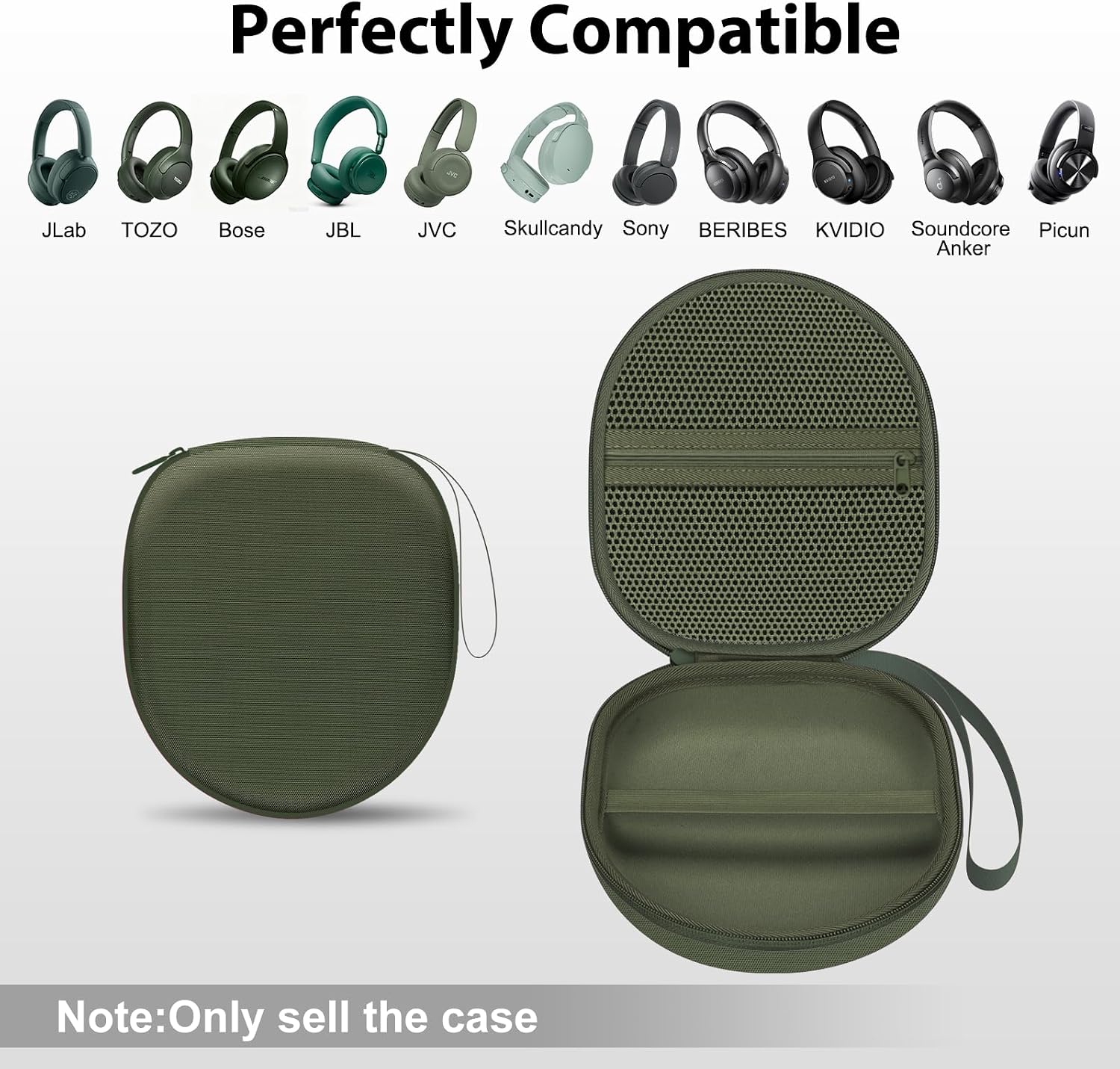 Headphone Headset Case Compatible with JLab JBuds Lux ANC/JBL Tune 520BT 720BT/BERIBES/KVIDIO/Soundcore by Anker/Sony Wireless On-Ear Headphones, Green image 2