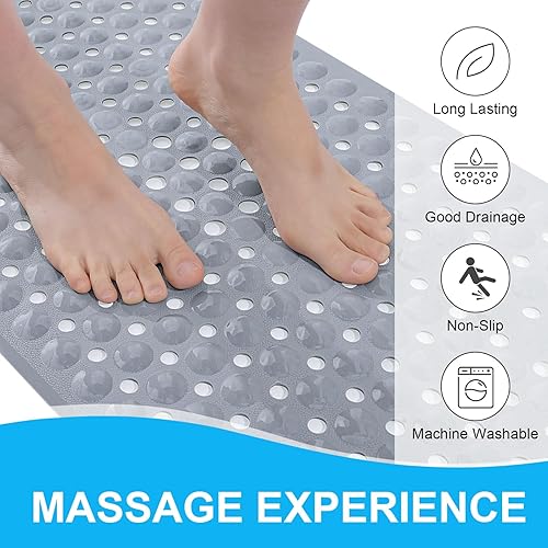 Miniatura 5 de Arotive Tapetes para bañera y ducha, extra largas antideslizantes de 39.3 x 15.7 pulgadas, con orificios de drenaje y ventosas, tapetes de baño para