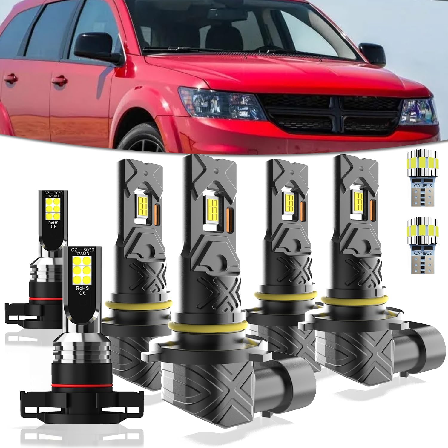 Light Bulbs Fit For Dodge Journey 2009-2020,Hi Beam Lo Beam fog light,High Performance lights Bulb Combo,T10 License Plate Light,8-Pack