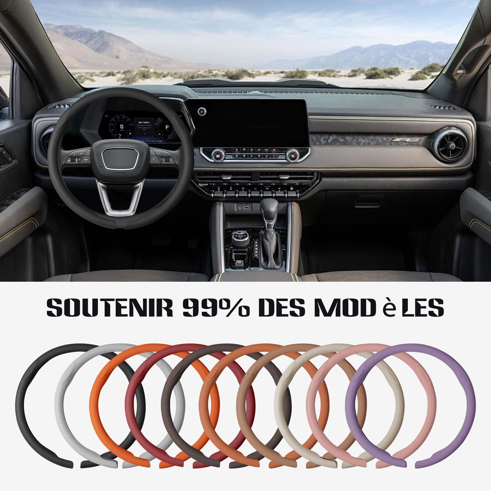 Ergocar Housse De Volant Cuir Respirante Doublure Antidérapante en Fibre Carbone 15 Pouces (38 Centimètres) Accessoire d'Intérieur pour Voiture Convient à La Plupart des Véhicules