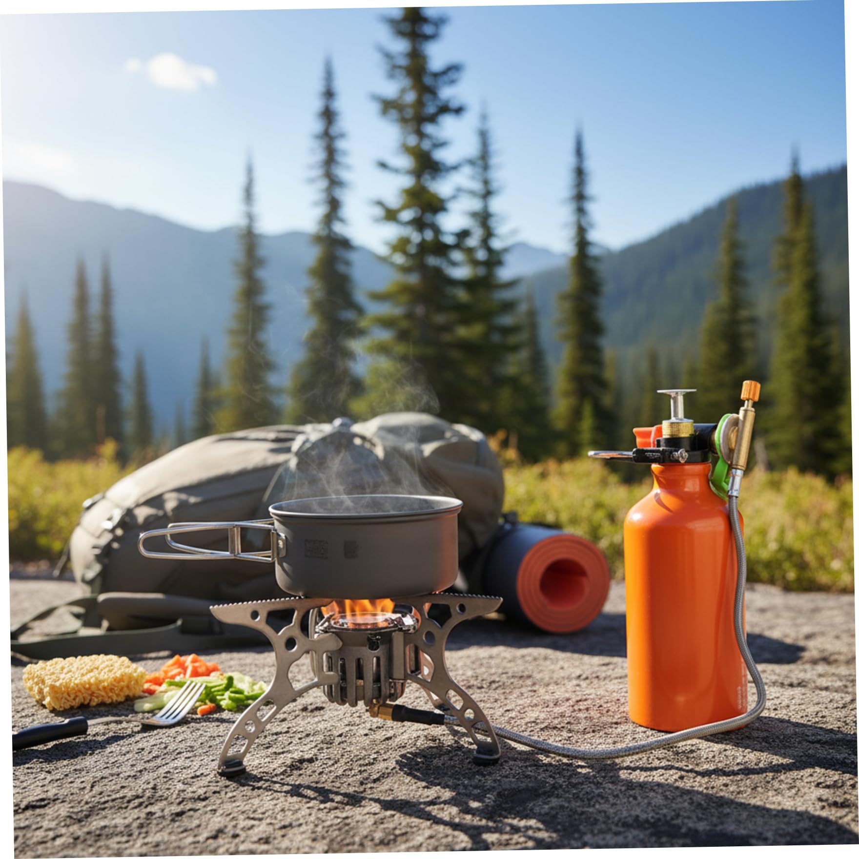 Tragbarer Multibrennstoff-Campingkocher, Flüssigbrennstoffkocher mit stabilen Stützbeinen zum Kochen im Freien, kompatibel mit Benzin, Alkohol, für Camping, Wandern, Rucksackreisen, Camping