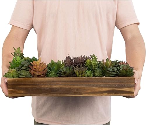 Miniatura 5 de MyGift Centro de mesa de suculentas artificiales plantas de arreglo de suculentas sintéticas de 1575 pulgadas en caja rectangular de madera quemada