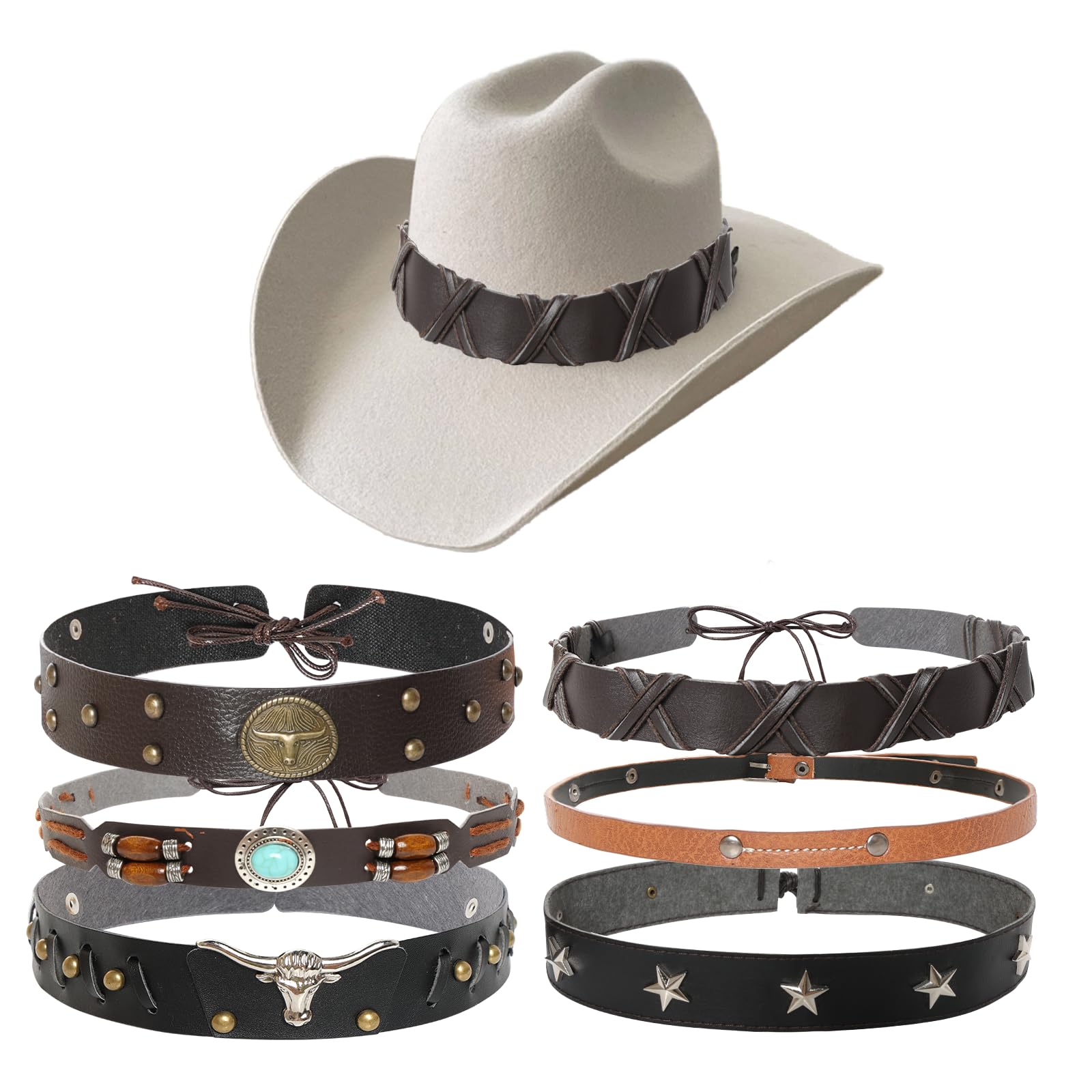 Cowboy Hat Bands Western Hat Belts PU Leather Unisex 12 Pack Hand-braided Leather Cowboy Hat Band, Handmade Western Hat  main image 2