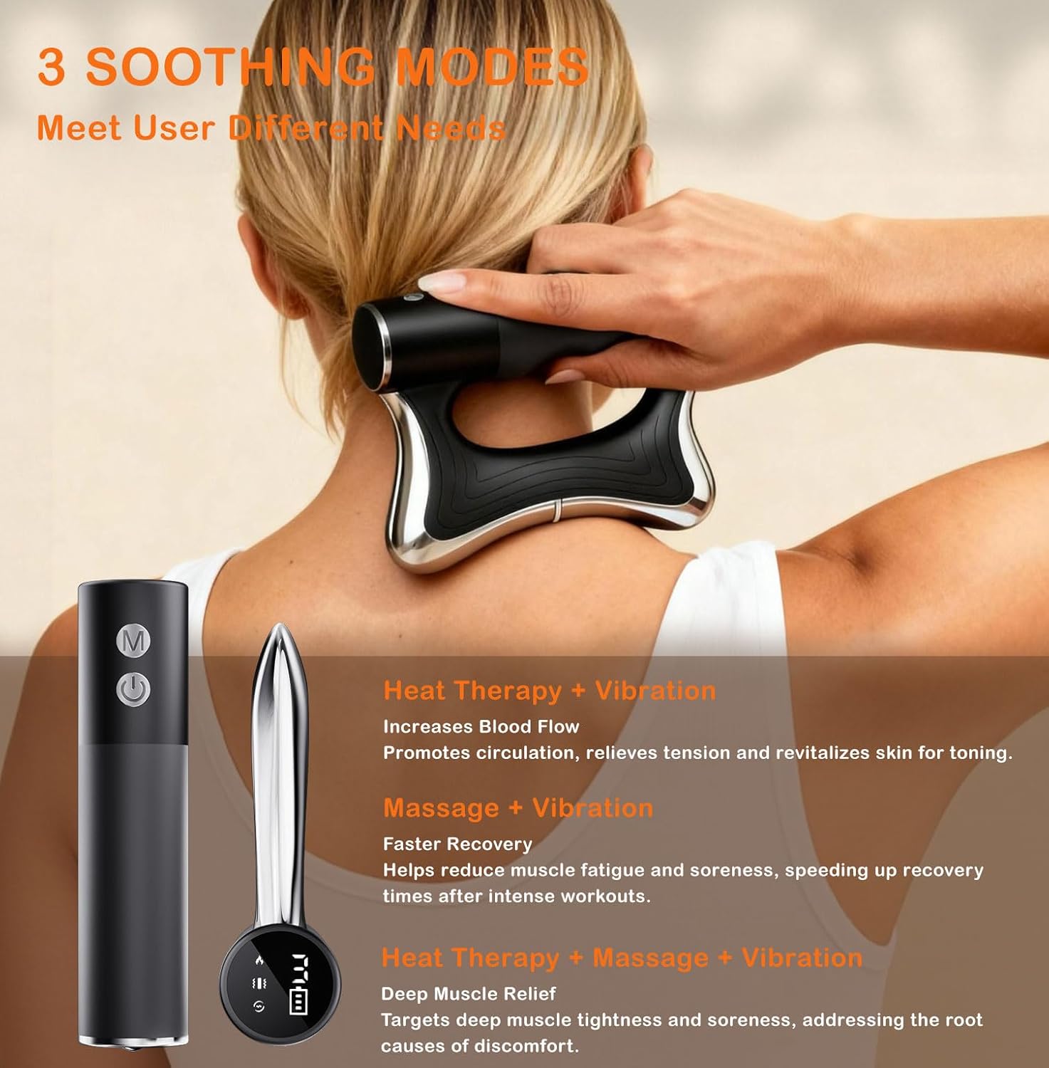 Heated Muscle Scraper Tool –Electric Fascia Knife Massager Heating and Vibration, Muscle Scraper Tool, Body Gua Sha Massage Tool,Fascia Tool Massage Tools for Deep Tissue(Black)