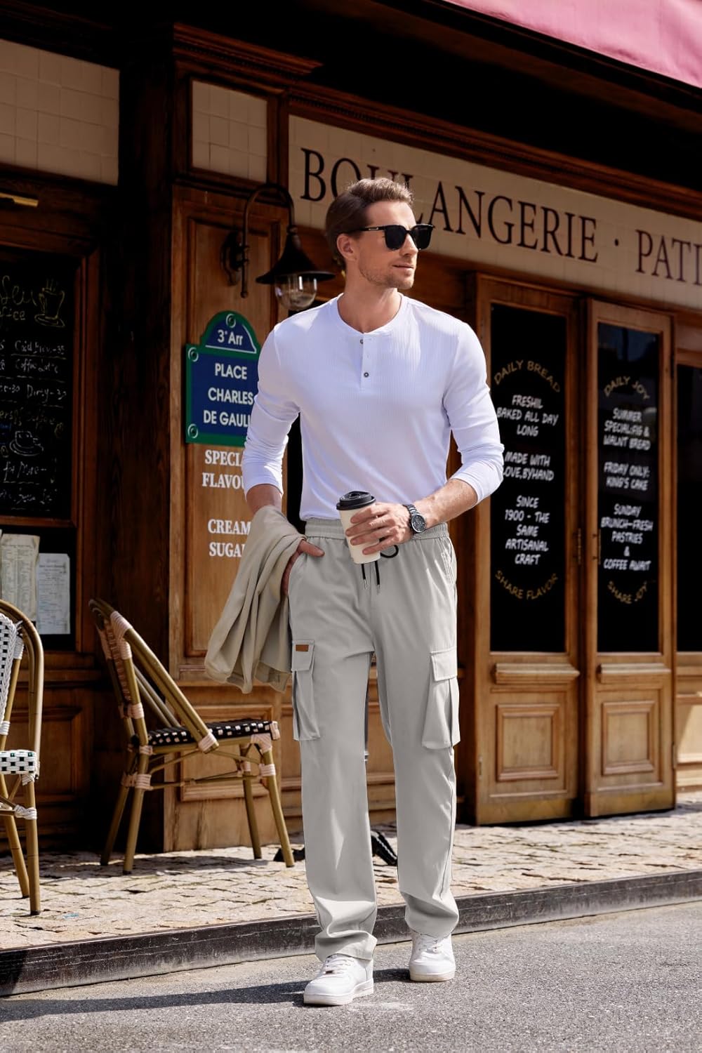 JMIERR Mens Casual Baggy Cargo Pants Stretch Sweatpants Loose Fit Drawstring Hiking Workout Joggers with Multi Pockets - Image 7