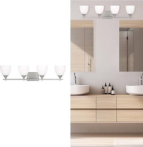 Vista 85 de Scott Living Toffino - Aplique de pared moderno de 2 luces para baño, acabado cromado, con pantallas de vidrio de leche