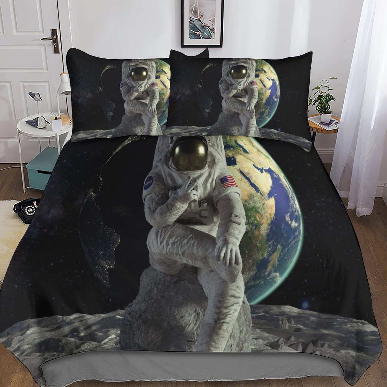 Housse de couette 220x240 astronaute lit King parure microfibre 3D