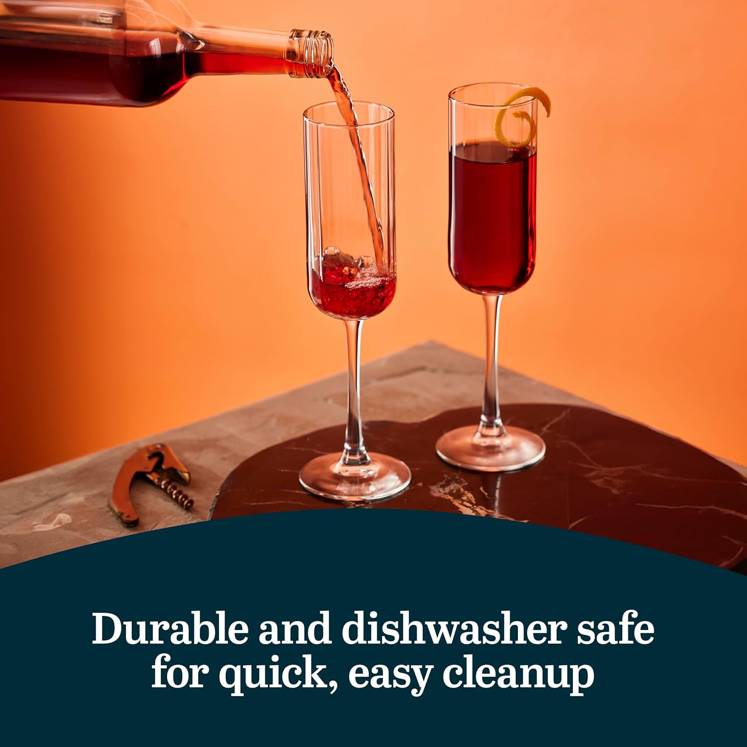 Libbey Paneled Champagne Flute Glasses, 7.5 Oz Fine Ribbed Line Champagne Glasses Set of 4, Dishwasher Safe Clear Glasses for Champagne