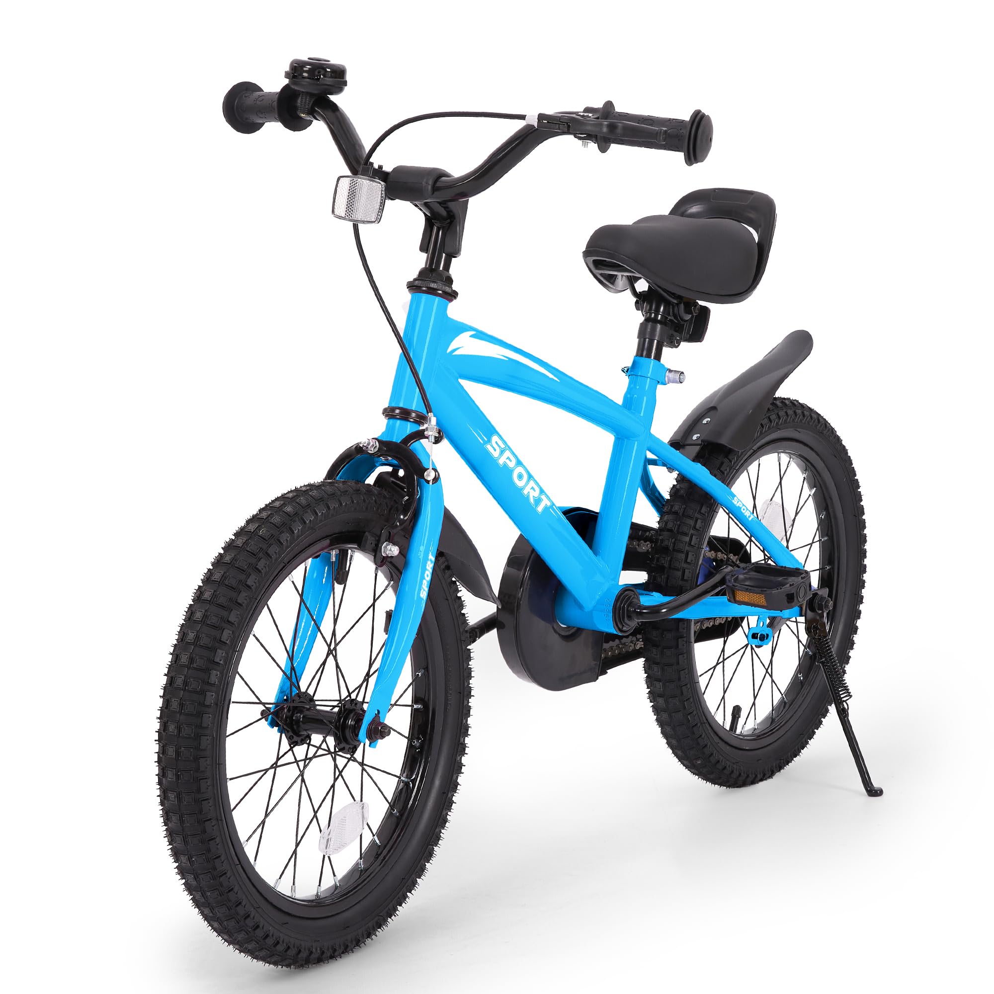 BODIOO Vélo pour enfant de 16" avec siège réglable, roues stabilisatrices, frein à main, frein à rétropédalage et cadre solide pour cyclistes de 104 à 117 cm (bleu)