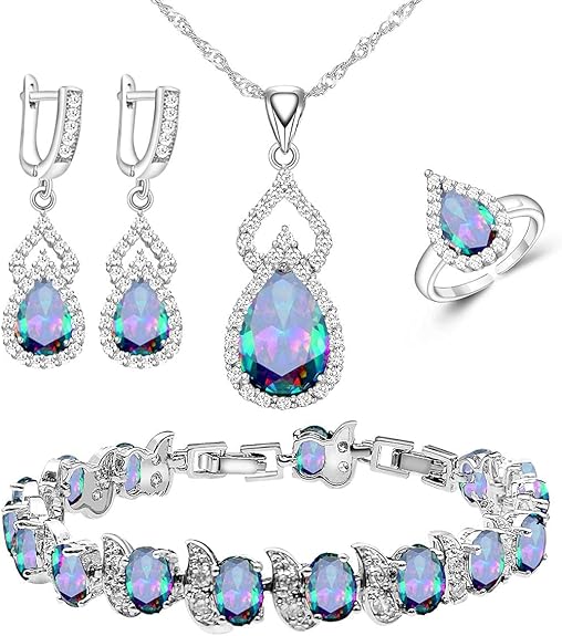 34 |LMXXVJ  | Juego de joyas para mujer, chapado en platino, anillo abierto, pulsera, cumpleaños, aniversario, día de la madre, regalo para mamá, esposa, hermana, mejor amiga