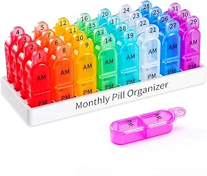 Davyki Monthly Pill Organizer 2 Times a Day - 30 Day Pill Box AM PM