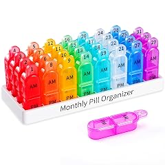 Daviky Monthly Pill Organizer 2 Times a Day - 30 Day Pill Box AM PM BPA Free One