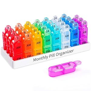 Daviky Monthly Pill Organizer 2 Times a Day - 30 Day Pill Box AM PM BPA Free One