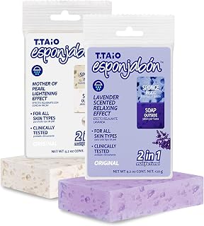 T.Taio Esponjabon Mother of Pearl and Lavender Soap Sponges — Shower Scrubbers That Remove Oil and Dirt — Sponges to Scrub Foot, Elbow, and Face — Bathroom Accessories — Fresh Scent (2-Pack)