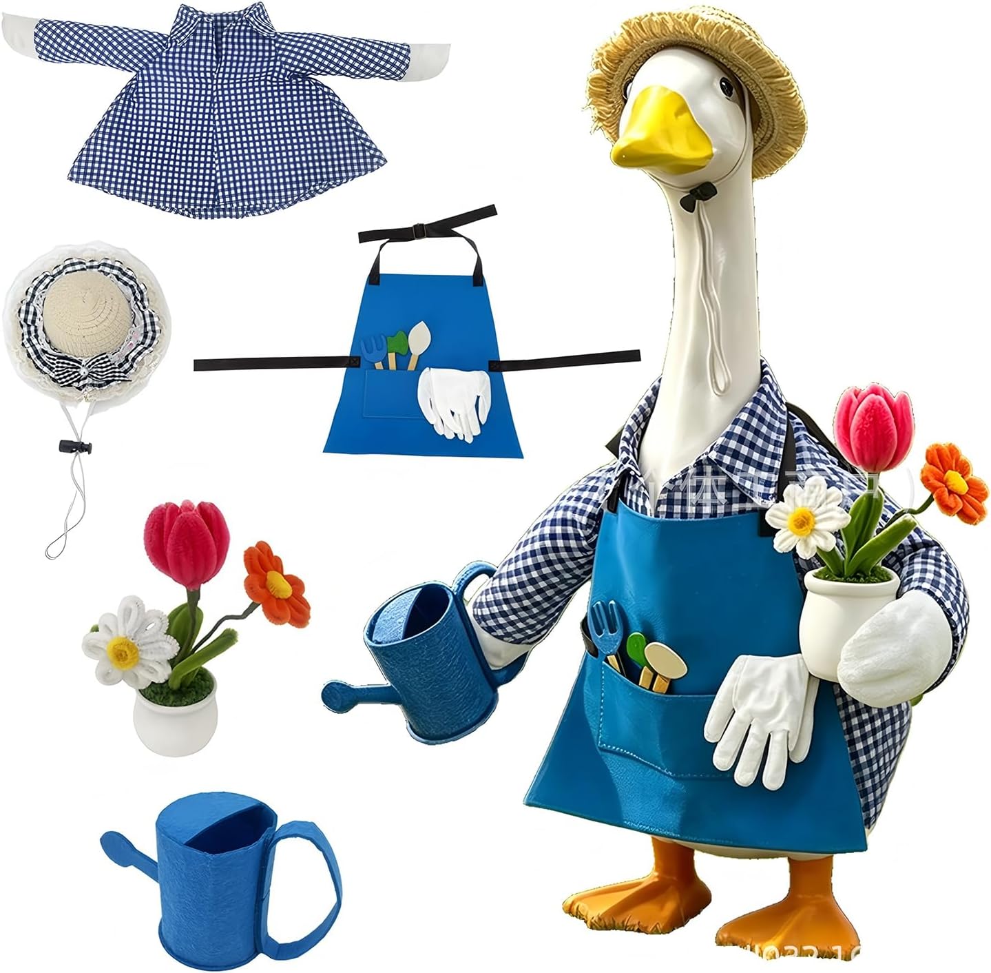 Gardener Porch Goose Outfit for 23 Inch Lawn Goose Statue – Spring Summer Costume Set, Cute Seasonal Clothes for Outdoor Yard Decor (Gardener's Style C)