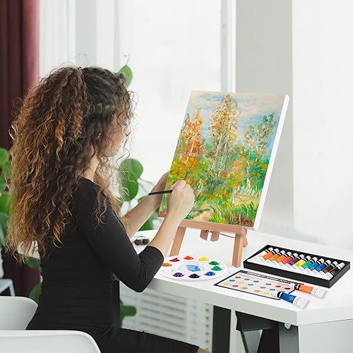 Miniatura 2 de Juego de pintura, kit de suministros de pintura de 25 piezas con caballete de mesa, pinturas acrílicas de 12 colores, lienzo estirado de 10 x 12