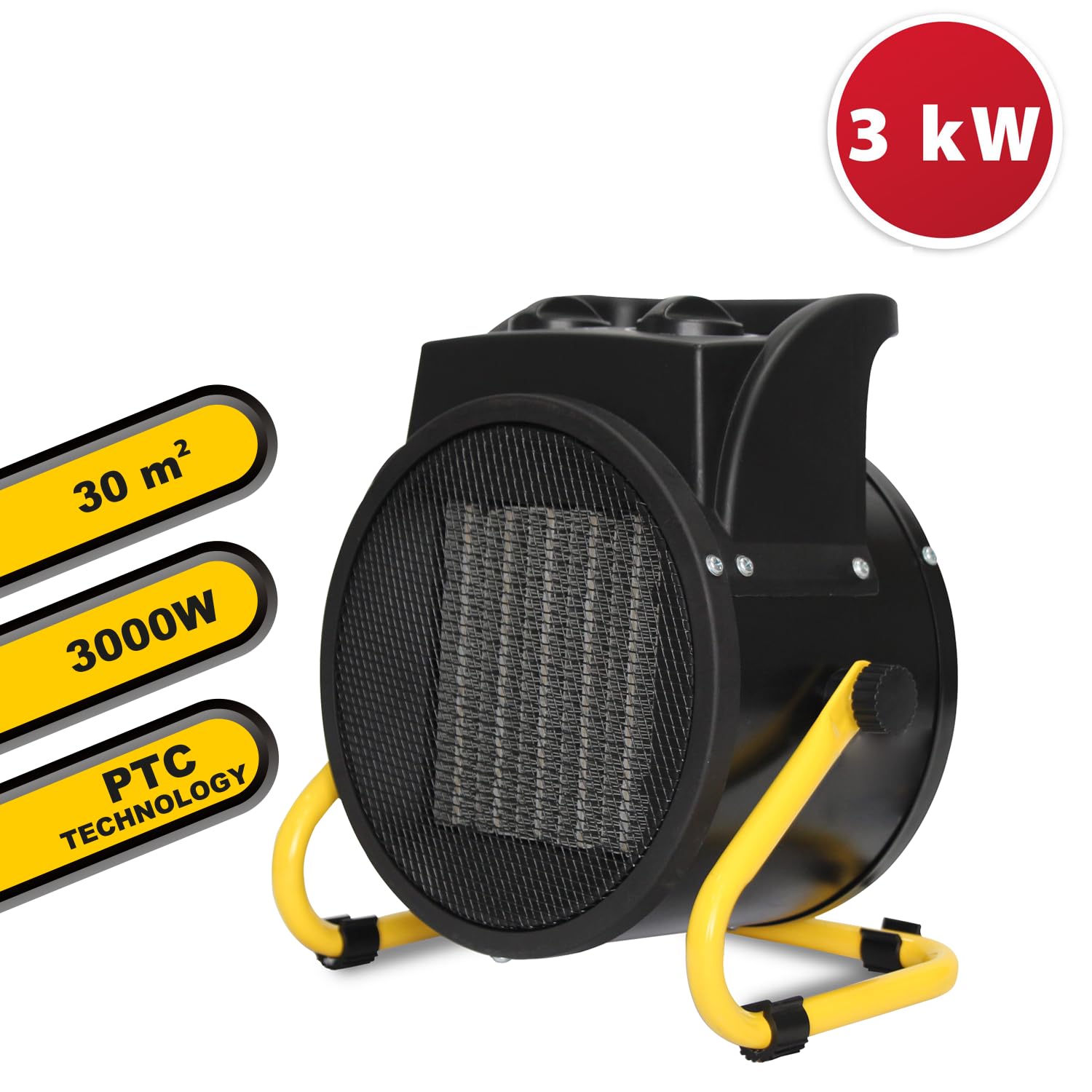 Stak termoventilatore da officina 3000W – generatore d’aria calda con elemento riscaldante in ceramica – Protezione IP20 con funzione ventilatore e testa inclinabile