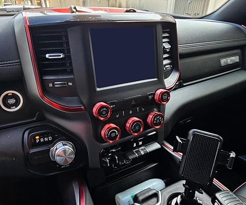 Miniatura 5 de Accesorios para Dodge Ram 2018-2021, cubierta de perilla de control de aire acondicionado, interruptor de consola central (rojo)