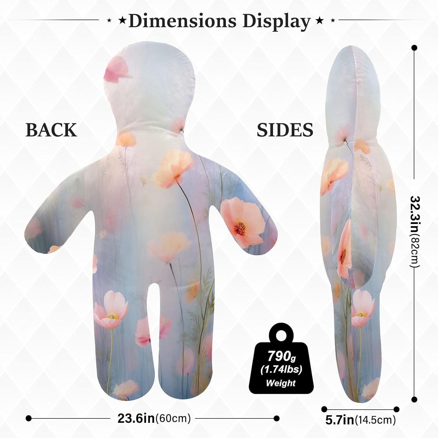 Wildflowers Painting Human-Shaped Pillow Soft Body Pillows Washable Velvet Pillows for Anxiety Relief Sleeping Cuddling & Support