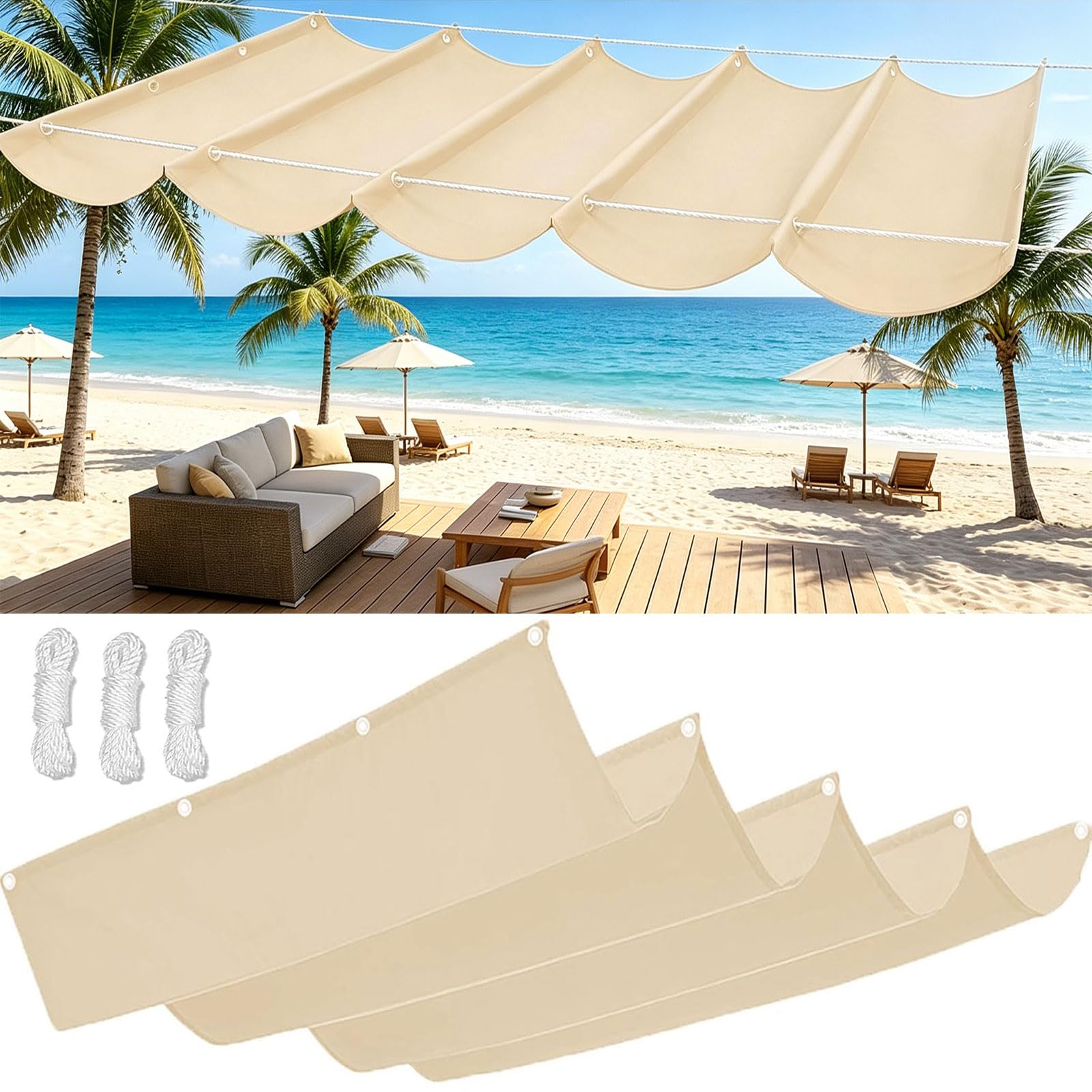 Toile d'ombrage pergola rétractable crème pour terrasse et patio