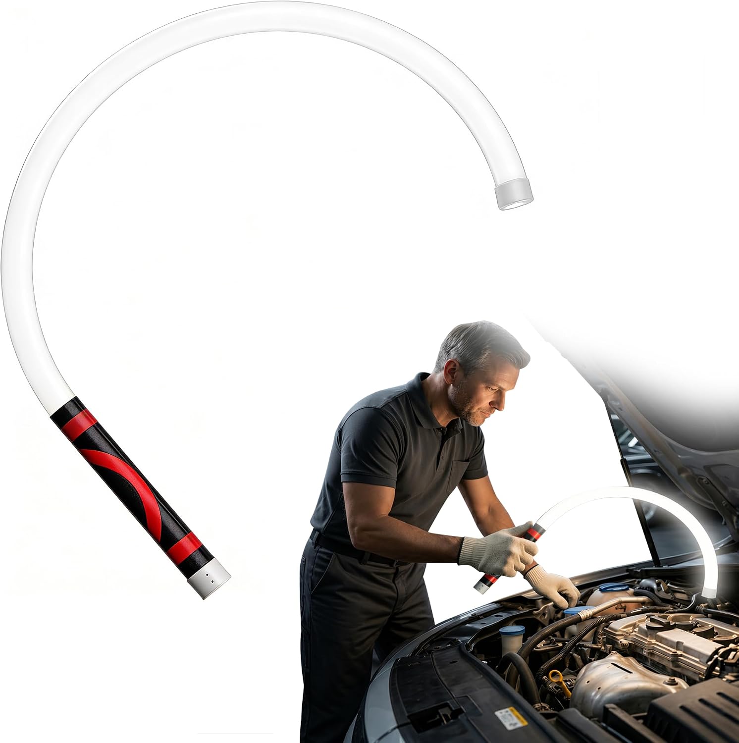 30" Flexible LED Work Light, Rechargeable Bendable Mechanic Light | Rubber Body, 800Lm, 6000K White, 3 Modes, 7H Battery, Hands-Free, Indoor Outdoor, Car Repair, Camping, USB Rechargeable