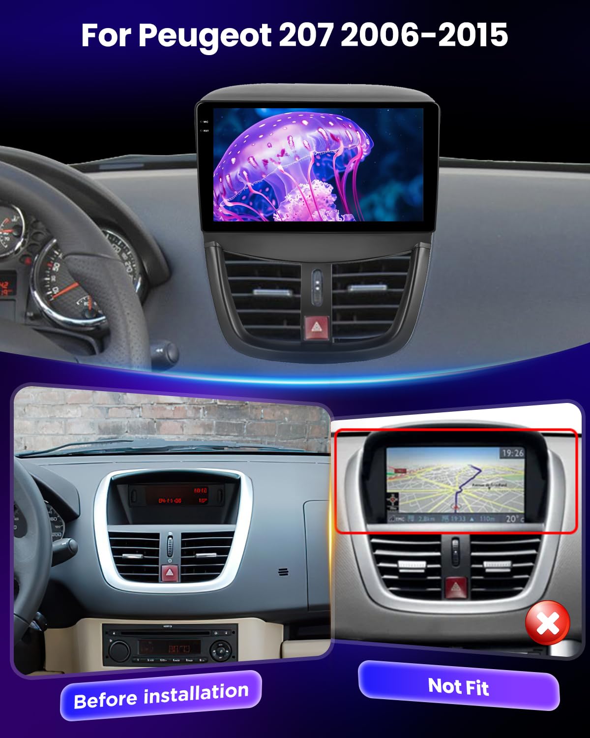 NHOPEEW 4+128G Android Autoradio per Peugeot 207 2006-2015 con Wireless Carplay e Android Auto - Schermo incell da 9 pollici Supporto WiFi GPS Comandi al volante + Telecamera di retromarcia, Canbus