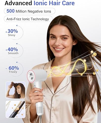 Miniatura 3 de Secador de pelo iónico profesional de alta velocidad para mujeres (blanco)