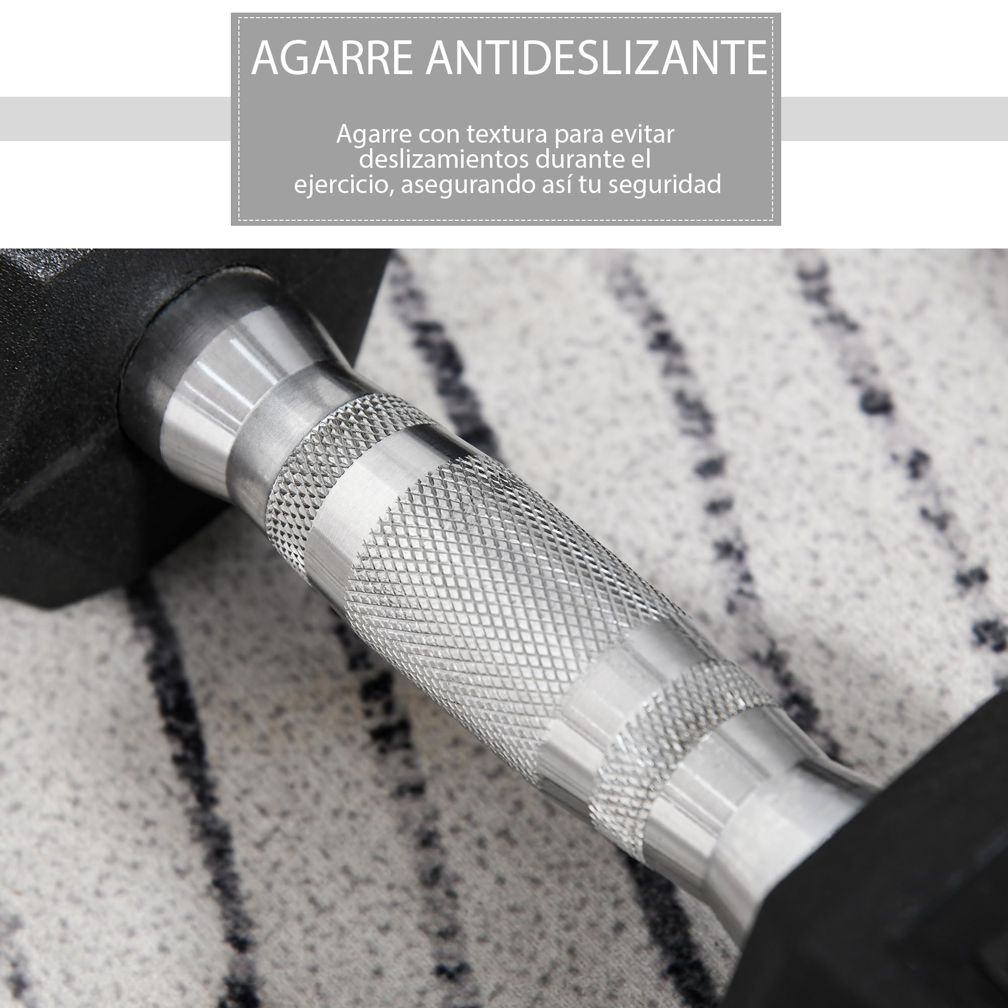 HOMCOM Mancuernas Hexagonales, 1x5 kg, 2x4/5/8/10/12,5/15/17,5 kg, de Hierro Fundido, Recubiertas de Goma, Pesas con Barras de Conexión para Entrenamiento en Casa, Gimnasio y Oficina, Negro y Plata