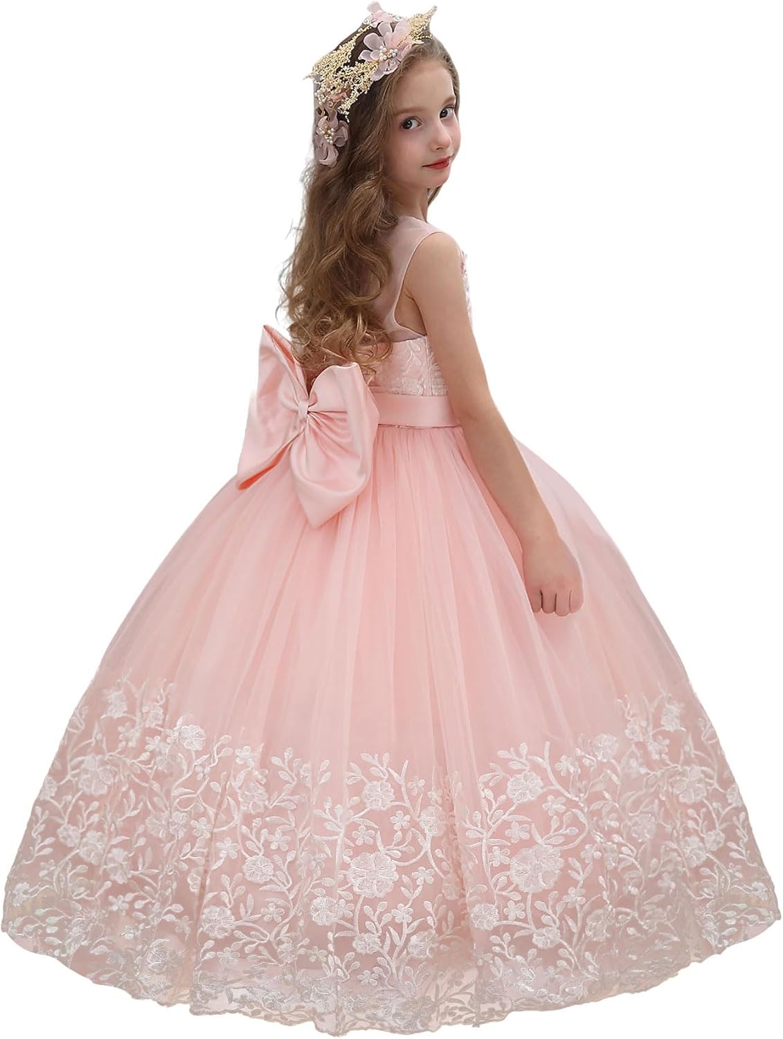 ABAO SISTER Flower Girl Dress Lace Embroidery Princess Pageant Ball Gown Kids First Communion Dresses