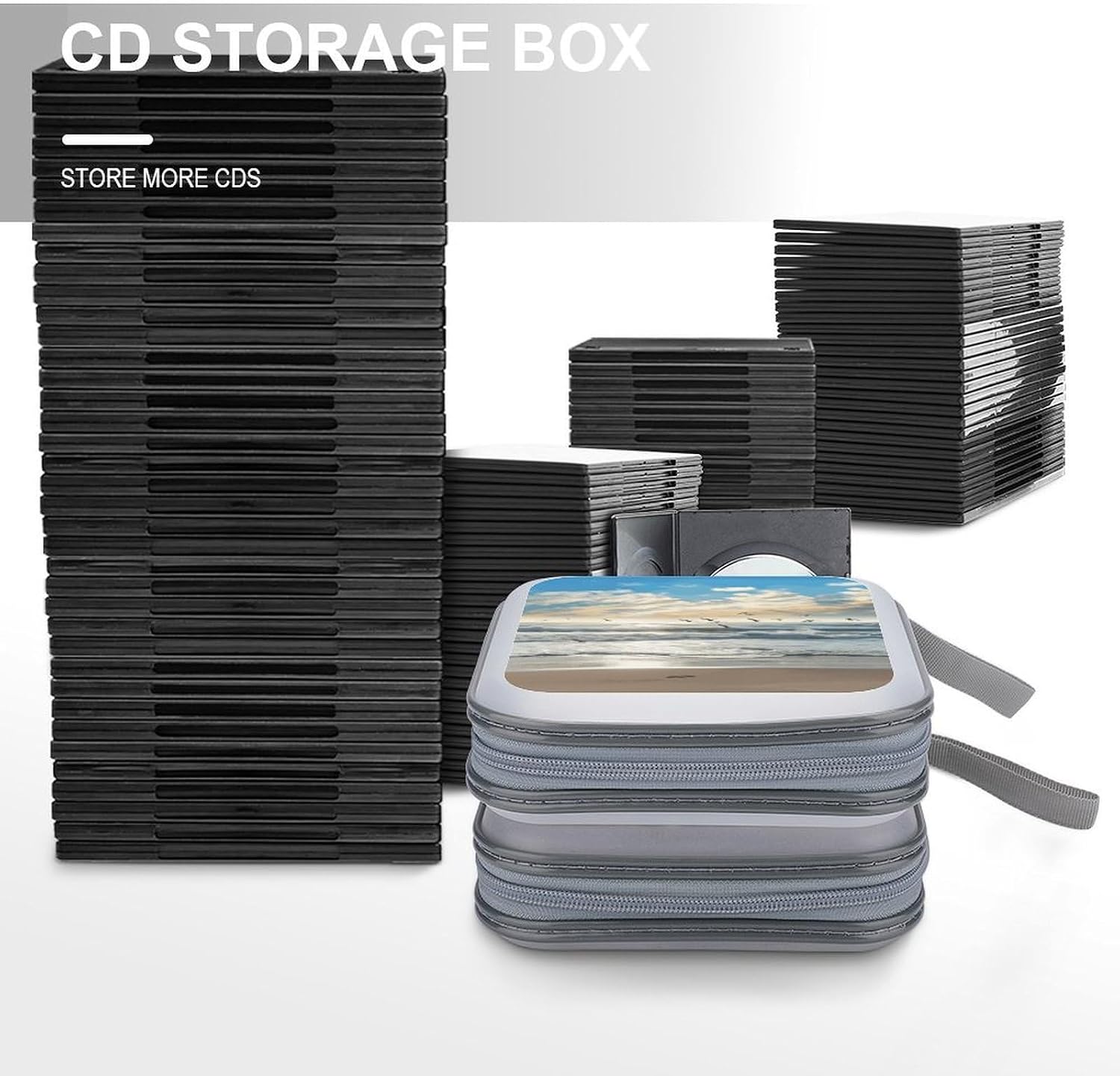 Waves on The Beach with Sea Birds CD Case with Hand Strap Lightweight DVD Wallet Holder 40 Capacity CD/DVD Case Wallet Protective CD Wallet CD/DVD Portable Storage Binder for Car Home Office