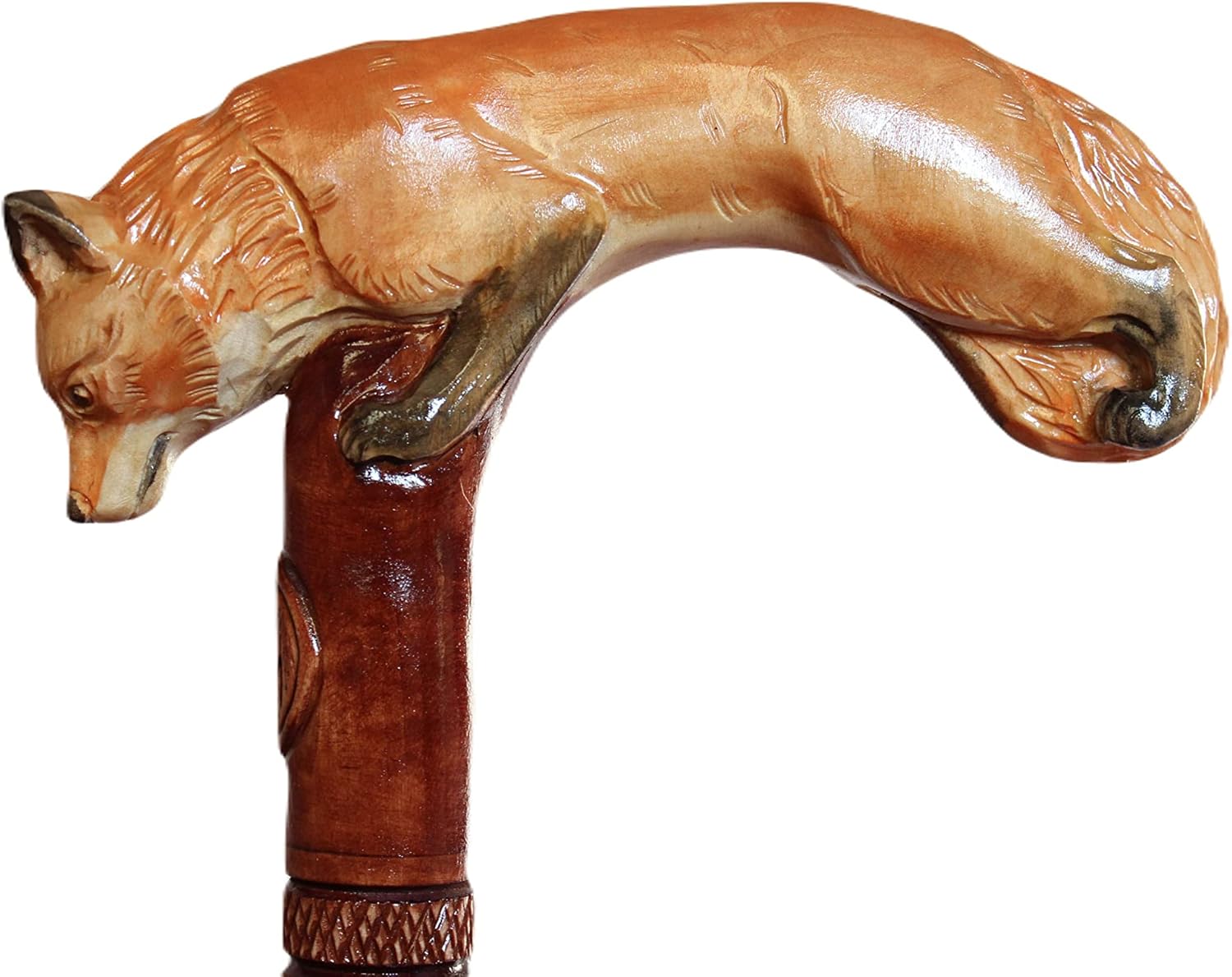 Fox Walking Stick Cane Hand Carved Hiking Handmade Wooden