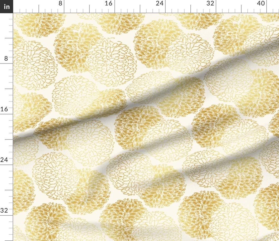 Spoonflower Fabric - Gold Asian Floral Peony Gender Neutral Printed on Petal Signature Cotton Fabric by The Yard - Sewing Quilting Apparel Crafts Decor