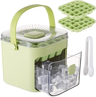 yeesport Ice Cube Tray with Storage Container, Ice Maker Box with 48 Grids and Lid, Stackable Freezer Ice Mold with Handle, Includes 2 Ice Trays and Ice Tongs for Drinks, Whiskey, Cocktail, Coffee