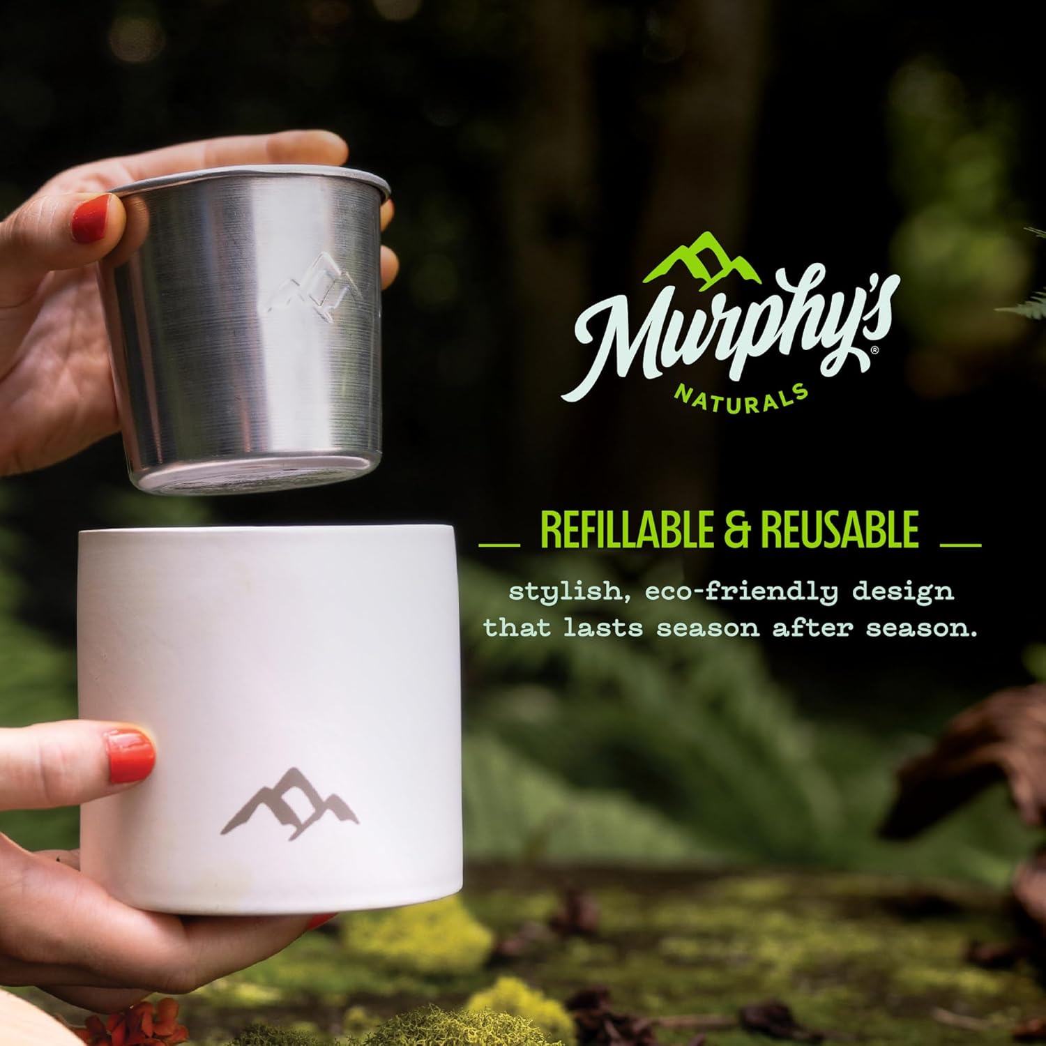 Murphy's Naturals Refillable Mosquito Repellent Candle for Outdoor Patio, Plant-Based Essential Oils, Soy & Beeswax Blend, Green, 9 oz, 1-Pack